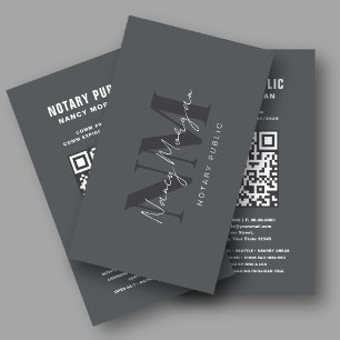 Moderne dunkelgraue Monogramm-Notar-QR-Code Visitenkarte