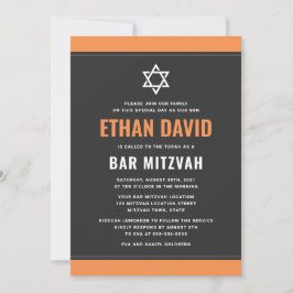 Moderne dunkelgraue Orangengrenzen Bar mitzvah Einladung