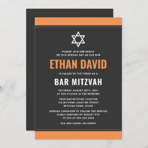 Moderne dunkelgraue Orangengrenzen Bar mitzvah Einladung