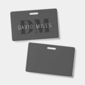 Moderne dunkelgraue und schwarz bearbeitbare Bezei Ausweis (Vorder- & Rückseite)