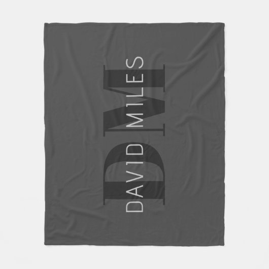 Moderne dunkelgraue und schwarz bearbeitbare Bezei Fleecedecke (Vorderseite)