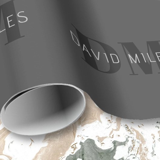 Moderne dunkelgraue und schwarz bearbeitbare Bezei Geschenkpapier