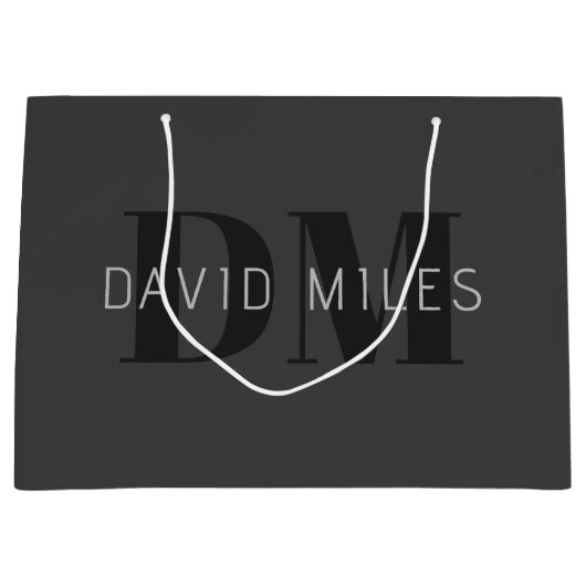 Moderne dunkelgraue und schwarz bearbeitbare Bezei Große Geschenktüte (Vorderseite)