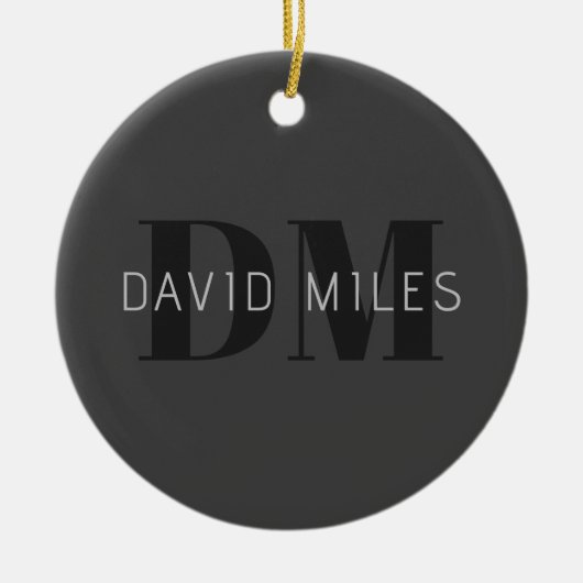 Moderne dunkelgraue und schwarz bearbeitbare Bezei Keramik Ornament (Vorne)