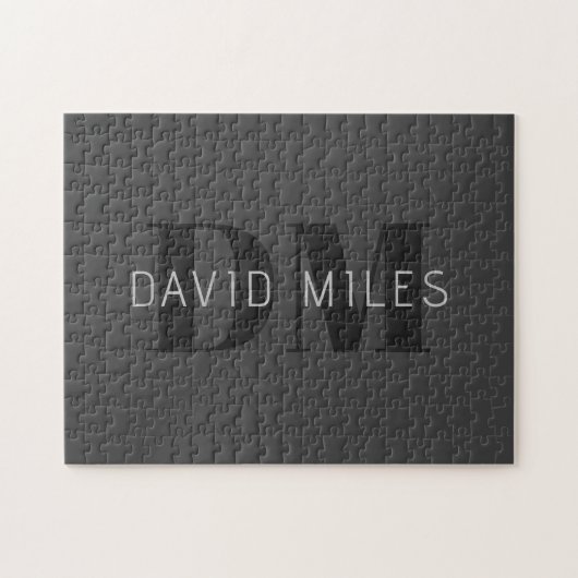 Moderne dunkelgraue und schwarz bearbeitbare Bezei Puzzle (Horizontal)