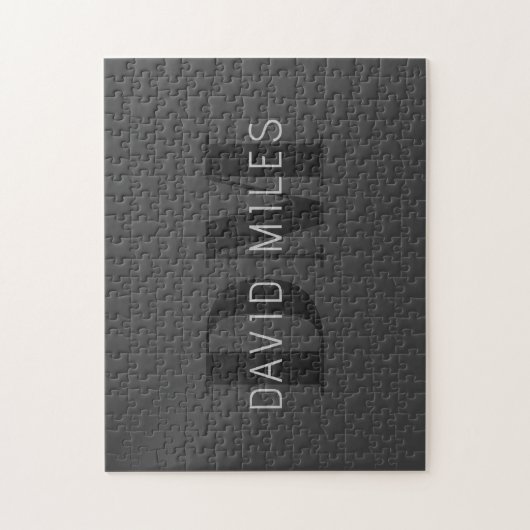 Moderne dunkelgraue und schwarz bearbeitbare Bezei Puzzle (Vertikal)