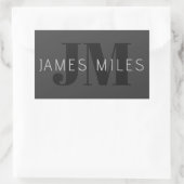 Moderne dunkelgraue und schwarz bearbeitbare Bezei Rechteckiger Aufkleber (Tasche)