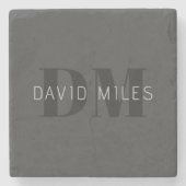 Moderne dunkelgraue und schwarz bearbeitbare Bezei Steinuntersetzer (Vorderseite)