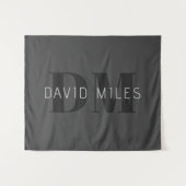 Moderne dunkelgraue und schwarz bearbeitbare Bezei Wandteppich (Vorderseite (Horizontal))