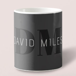 Moderne dunkelgraue und schwarze editierbare Namen Kaffeetasse