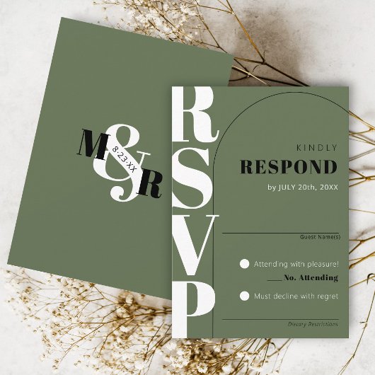 Moderne dunkelgrüne Ampere und Arch Wedding RSVP C