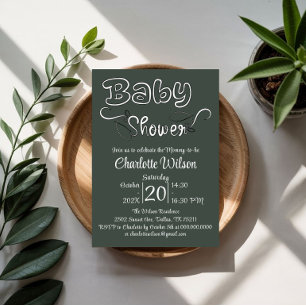Moderne dunkelgrüne Babyparty-Vertikale Einladung