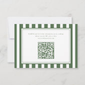 Moderne dunkelgrüne gestreifte QR-Code-Hochzeit RSVP Karte (Rückseite)