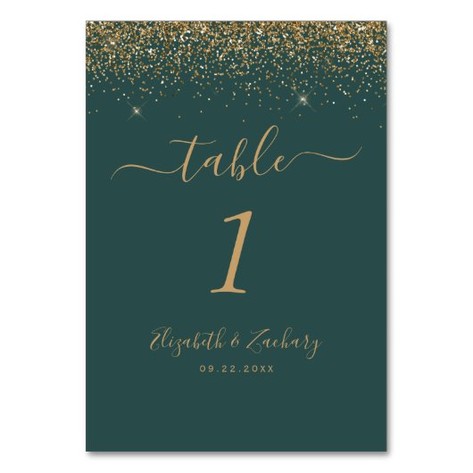 Moderne Dunkelgrüne Glitzer Edge Wedding Tischnummer (Rückseite)