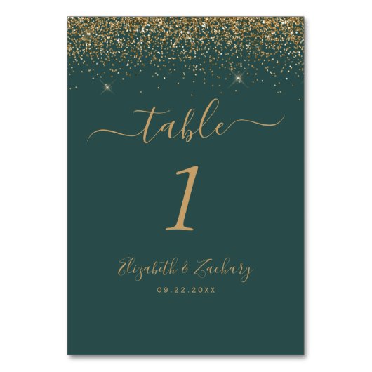 Moderne Dunkelgrüne Glitzer Edge Wedding Tischnummer (Vorderseite)