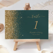 Moderne Dunkelgrüne Glitzer Edge Wedding Tischnummer