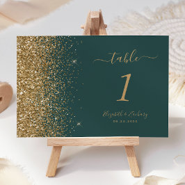 Moderne Dunkelgrüne Glitzer Edge Wedding Tischnummer