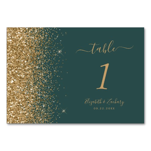 Moderne Dunkelgrüne Glitzer Edge Wedding Tischnummer (Rückseite)