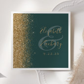Moderne Dunkelgrüne Glitzer Hochzeit Serviette