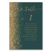 Moderne Dunkelgrüne Glitzer Hochzeit Tischnummer (Vorderseite)