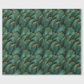 Moderne dunkelgrüne goldene Federn Muster Geschenkpapier (Flach)