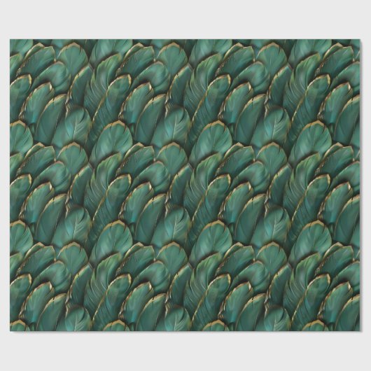 Moderne dunkelgrüne goldene Federn Muster Geschenkpapier (Flach)