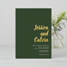 Moderne dunkelgrüne goldene Text-Hochzeitseinladun