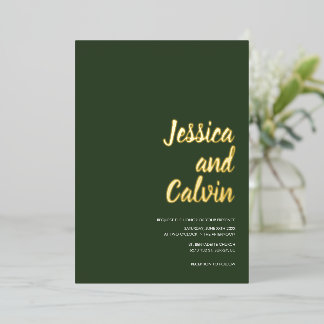 Moderne dunkelgrüne Goldtexte Einladung zur Hochze