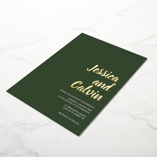 Moderne dunkelgrüne Goldtexte Einladung zur Hochze (Gedreht)