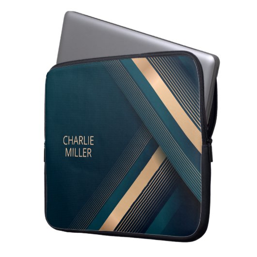 Moderne dunkelgrüne Linien - Hintergrund und Indiv Laptopschutzhülle (Vorderseite Links)