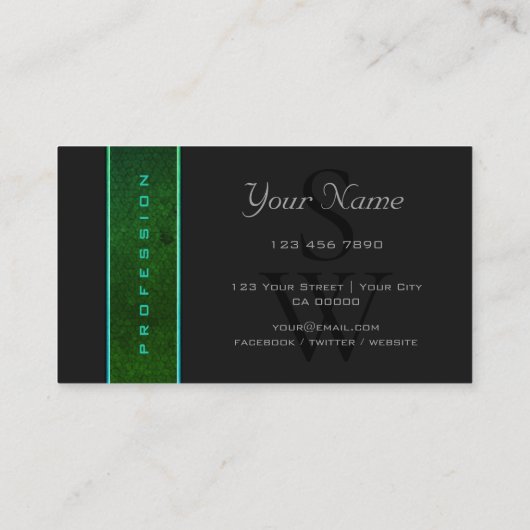 Moderne dunkelgrüne Muster Grau Schwarz Monogramm Visitenkarte (Rückseite)