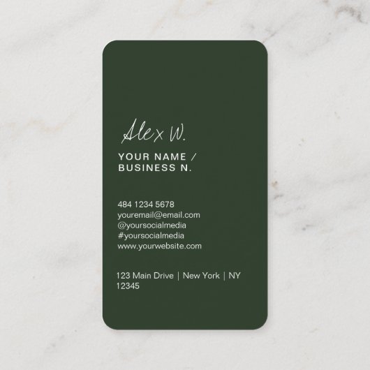 Moderne dunkelgrüne QR-Logo-Visitenkarte Visitenkarte (Rückseite)