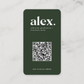 Moderne dunkelgrüne QR-Logo-Visitenkarte Visitenkarte (Vorderseite)