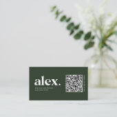 Moderne dunkelgrüne QR-Logo-Visitenkarte Visitenkarte (Stehend Vorderseite)