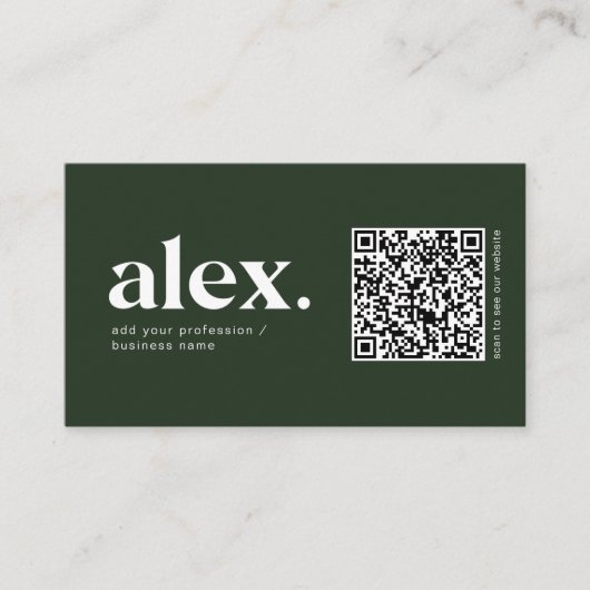 Moderne dunkelgrüne QR-Logo-Visitenkarte Visitenkarte (Vorderseite)