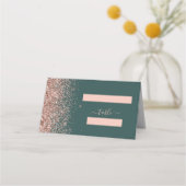 Moderne Dunkelgrüne Rose Gold Glitzer Edge Wedding Platzkarte (Vorderseite)