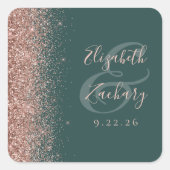 Moderne Dunkelgrüne Rose Gold Glitzer Edge Wedding Quadratischer Aufkleber (Vorderseite)