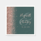 Moderne Dunkelgrüne Rose Gold Glitzer Edge Wedding Serviette (Vorderseite)