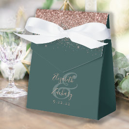 Moderne Dunkelgrüne Rose Gold Glitzer Hochzeit Geschenkschachtel