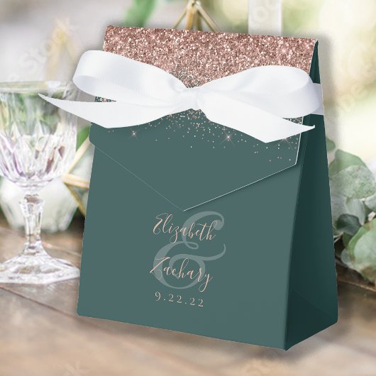 Moderne Dunkelgrüne Rose Gold Glitzer Hochzeit Geschenkschachtel