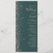 Moderne Dunkelgrüne Rosen-Gold Glitter-Hochzeit Programm (Vorderseite)
