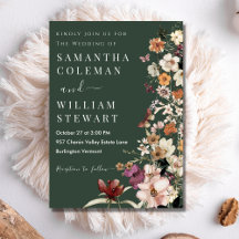 Moderne dunkelgrüne Rustikale Boho Wildblume Hochz