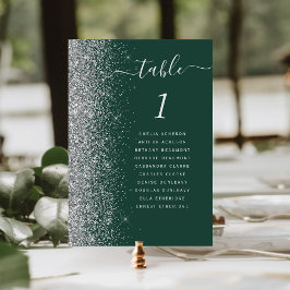 Moderne dunkelgrüne Silberhochzeit für Glitzer Tischnummer
