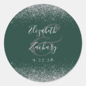 Moderne dunkelgrüne Silberstreifen-Glitzer-Hochzei Runder Aufkleber (Vorderseite)
