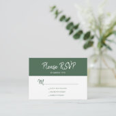 Moderne, dunkelgrüne Skripthochzeit RSVP Begleitkarte (Stehend Vorderseite)