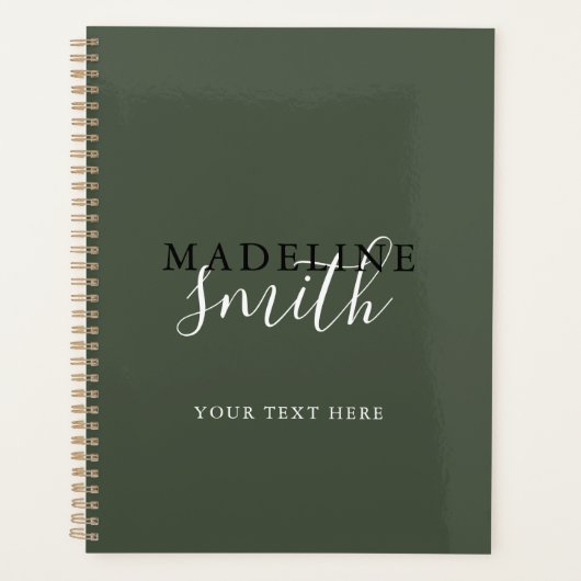 Moderne dunkelgrüne Typografie-Schrift Planer (Vorderseite)