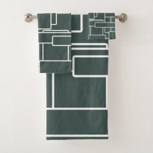 Moderne dunkelgrüne und Abstrakte Geometrie Badhandtuch Set