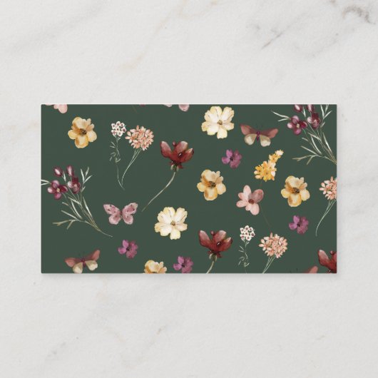 Moderne dunkelgrüne Wildblume Qr Code UAwg Wedding Begleitkarte (Rückseite)