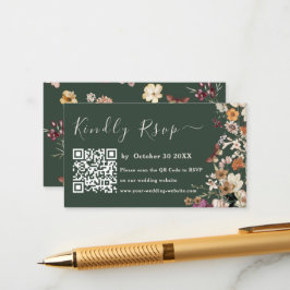 Moderne dunkelgrüne Wildblume Qr Code UAwg Wedding Begleitkarte