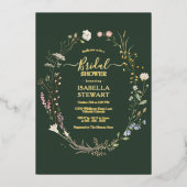 Moderne dunkelgrüne Wildblume Rustikales Brautpart Folieneinladung (Vorderseite)